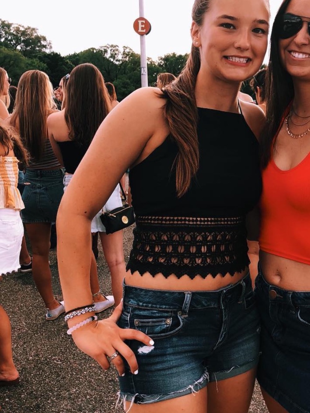 Black Crochet Hem Cropped Halter Tank Top - Women